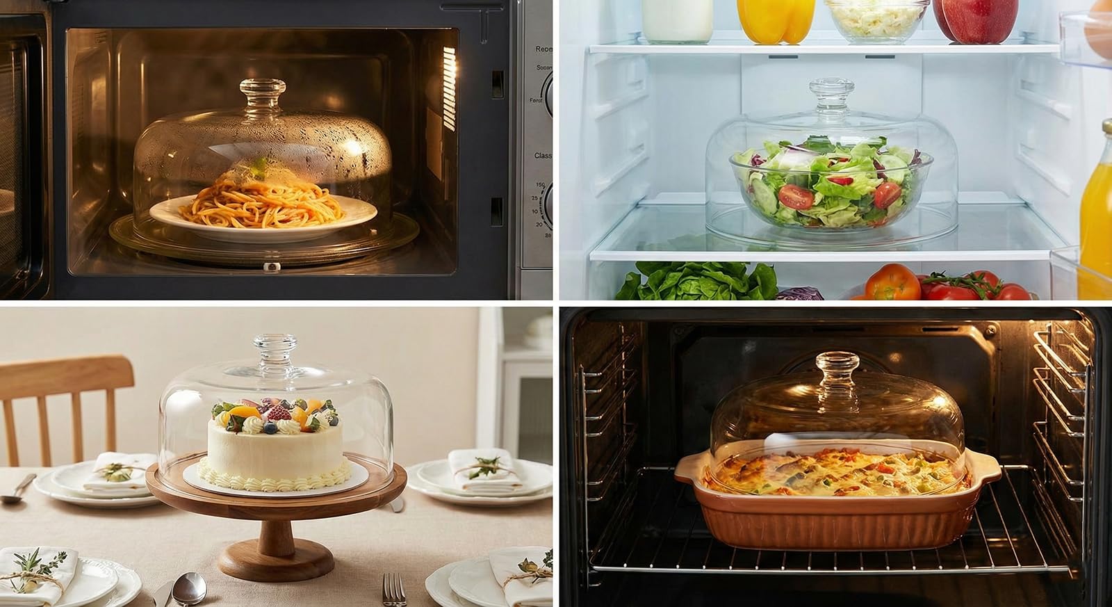 Copertura per microonde in vetro borosilicato per alimenti, cupola antispruzzo, manico facile da impugnare, multifunzione, lavabile in lavastoviglie, diametro 23 cm