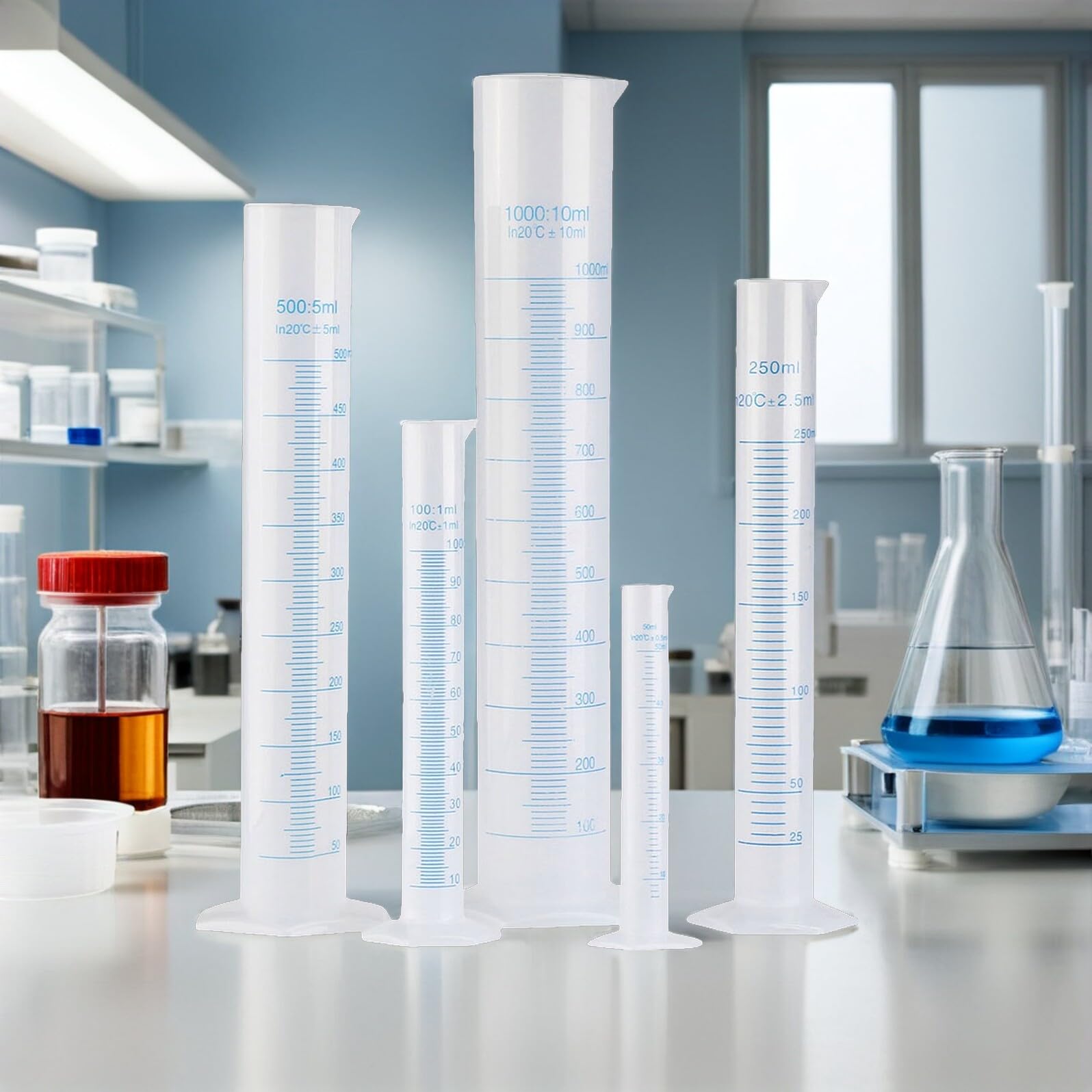 Hemobllo Cilindros de Medición Científica de Plástico Graduados, 5 Unidades Escala Precisa para Laboratorio y Experimentación