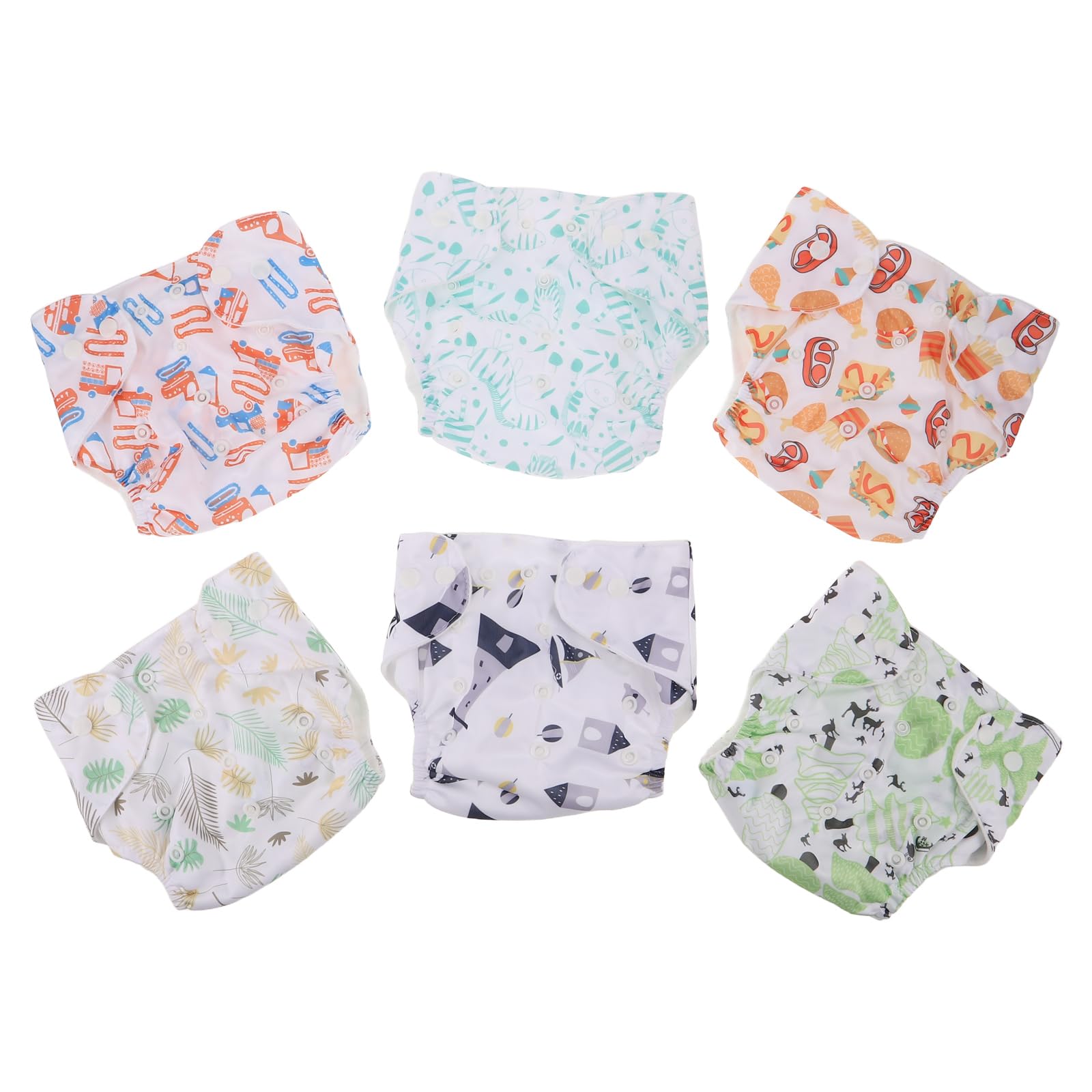 Pantalones de Entrenamiento para Bebés Reutilizables con Pañales de Tela Lavables, Estampados Divertidos, Absorbentes Botones a Presión, Talla Pequeña, 6 Unidades para Recién