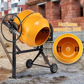 Hoteche 850W Electric Cement Mixer - 7.1 Cu.Ft Portable Concrete Mixer - Heavy Duty Construction Mixing Machine for Concrete, Mortar & Stucco