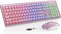 Vista 10 de Combo de Teclado y Mouse Inalámbricos, Retroiluminación RGB, Recargable y Letras Iluminadas, Tamaño Completo, Escritura Suave, Modo de Reposo, Set