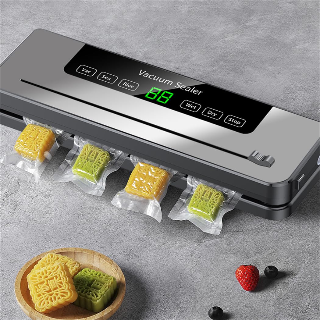 Selladora al vacío de Alimentos Multifuncional de 65 kPa con rebanadora, selladora de 30 mm de Longitud para conservación de Alimentos Secos y húmedos, con 10 Bolsas de vacío y Manguera (Plateada).
