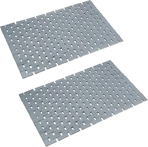 Alfombra de baño de bambú, alfombras de baño, bañera de madera, impermeable, antideslizante, accesorios grises, 16 x 24 pulgadas, fácil de limpiar,