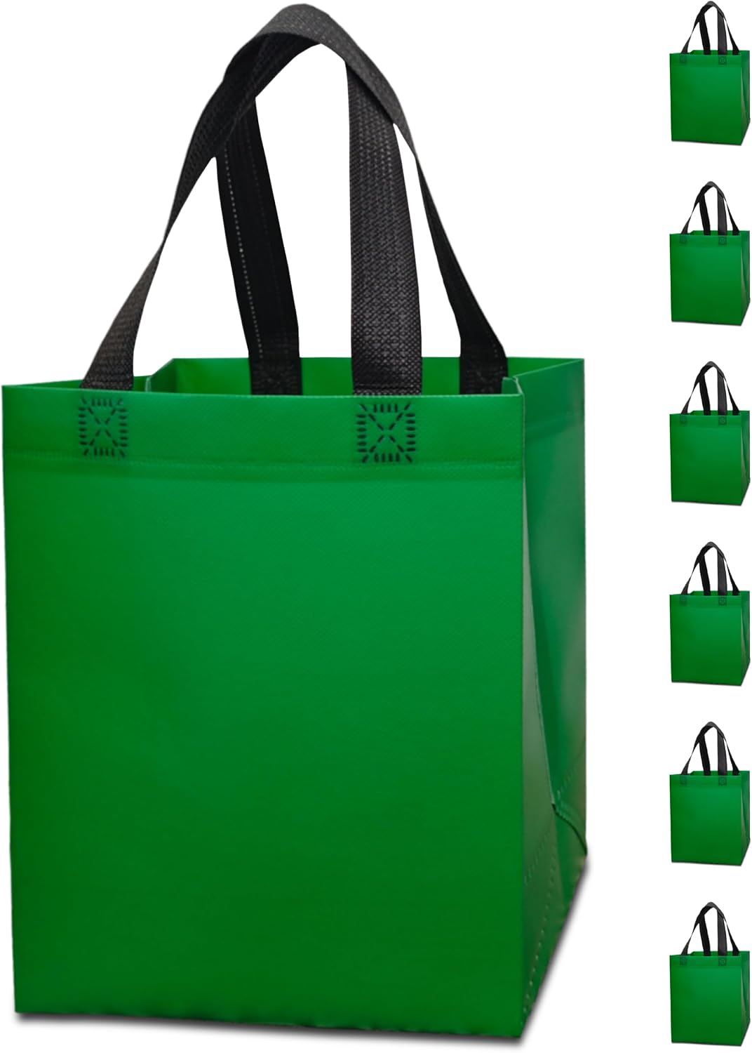 REUGBEXPT 6 Green Gift Bags - Sturdy, Reusable, Medium 8x5x10 with Handles, Non-Woven Gift Bags for Christmas, Easter, Graduations, Halloween, Birthdays & Parties
