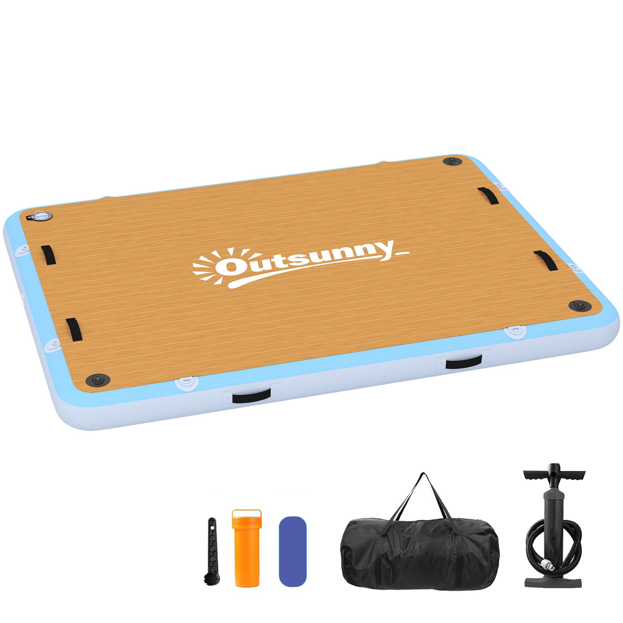 Outsunny Aufblasbares Dock Schwimmdock 2,4x1,8m Aufblasbar Schwimmende Plattform für 4-6 Personen mit rutschfest Oberfläche Abnehmbarer Leiter Luftpumpe Tragetasche Wasser Dockplattform für See Pool