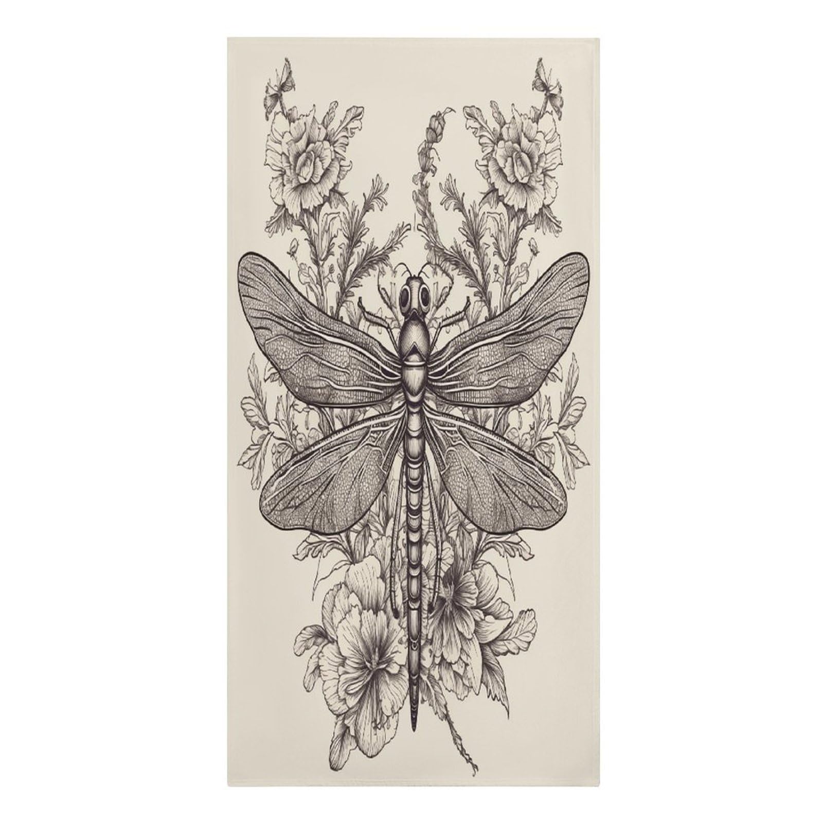 VstaDank Hand Drawn Floral Dragonfly Beach Towel Vacation Essentials Sand Free Soft Quick Dry Swim Towels 61"x30" Modern Extra Large Towels Lightweight Microfiber Beach Towel for Swimming Pool