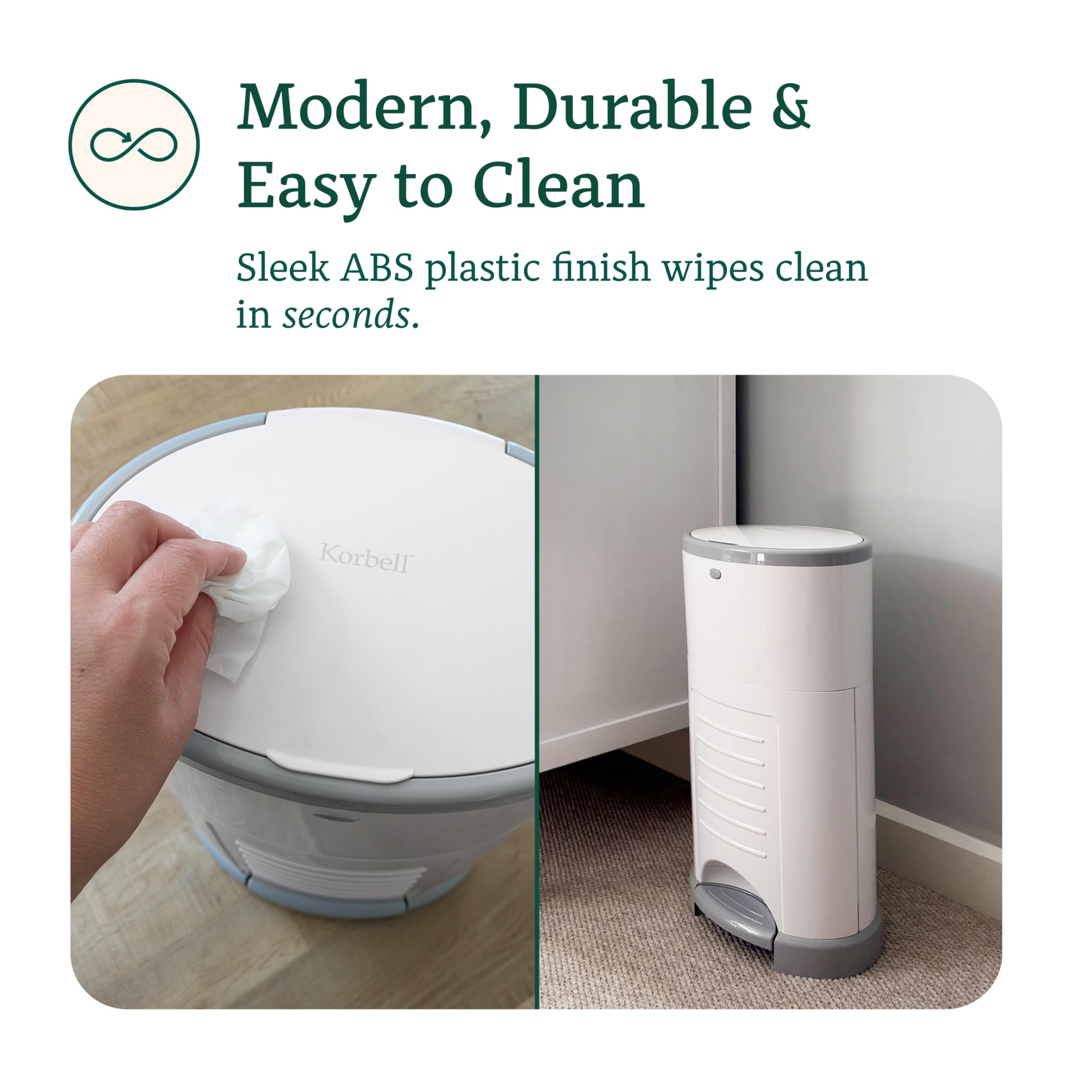 Korbell - Poubelle à couches 16 L mains-libres et écologique + 1 recharge