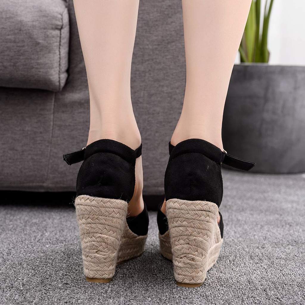 2019 Verano Sandalias Romanas Mujer, Zapato Peep-Toe Con Plataforma Cuña Alpargatas Zapatillas De Boda Fiesta Sandalias De Vestir De Talla Grande 33-44 EU(Negro