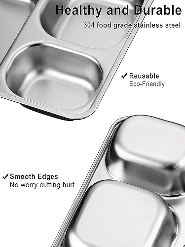 Miniatura 3 de VENTION Platos divididos de acero inoxidable para adultos, 5 platos de compartimentos con tapas, platos llanos de 5 secciones, paquete de 2