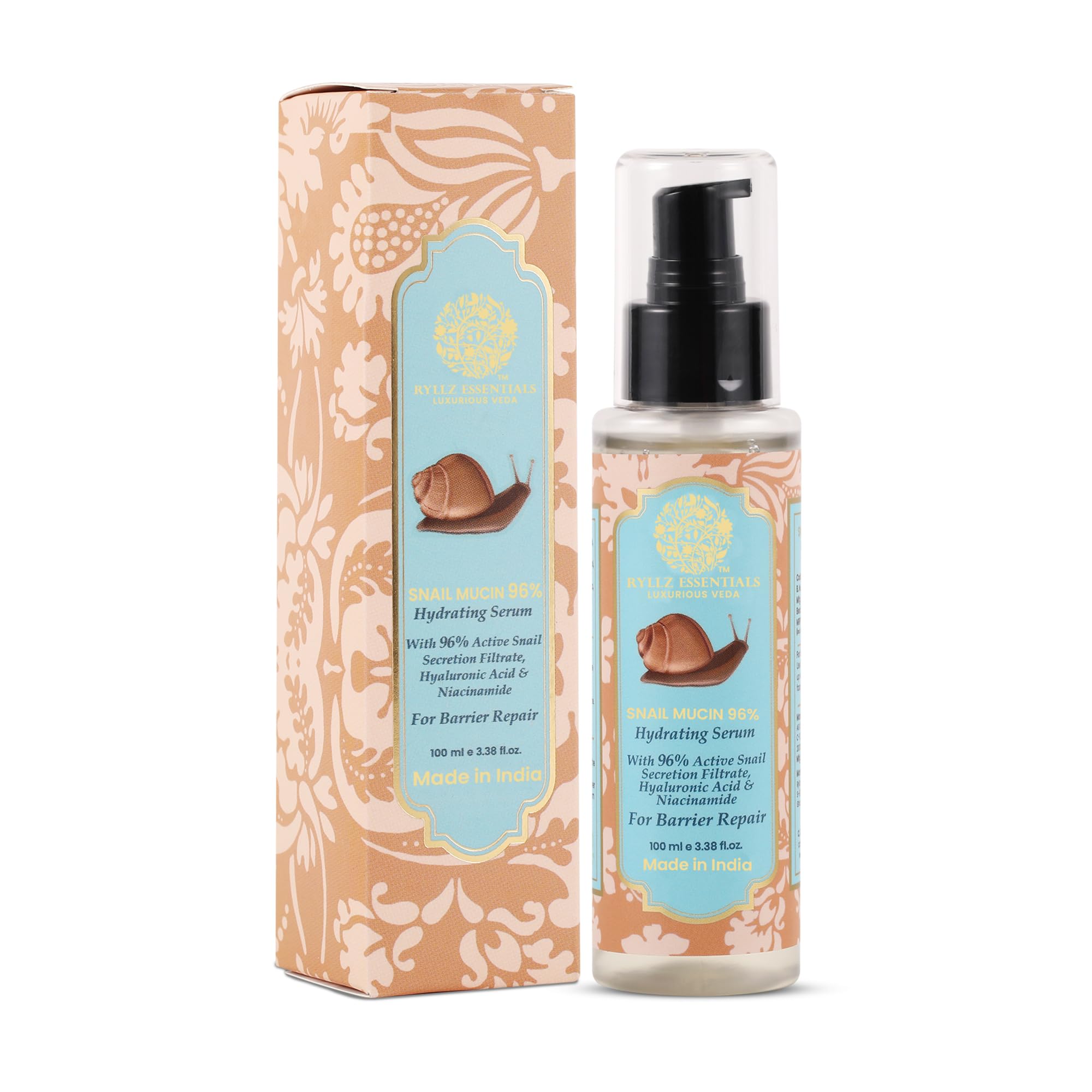 RYLLZ ESSENTIALSSnail Mucin 96% Power Repairing Essence | Face Serum | with 96% Snail Secretion Filtrate, 5% Niacinamide, Hyaluronic Acid & Betaine | for Intense Hydration, Barrier Repair, Glowing