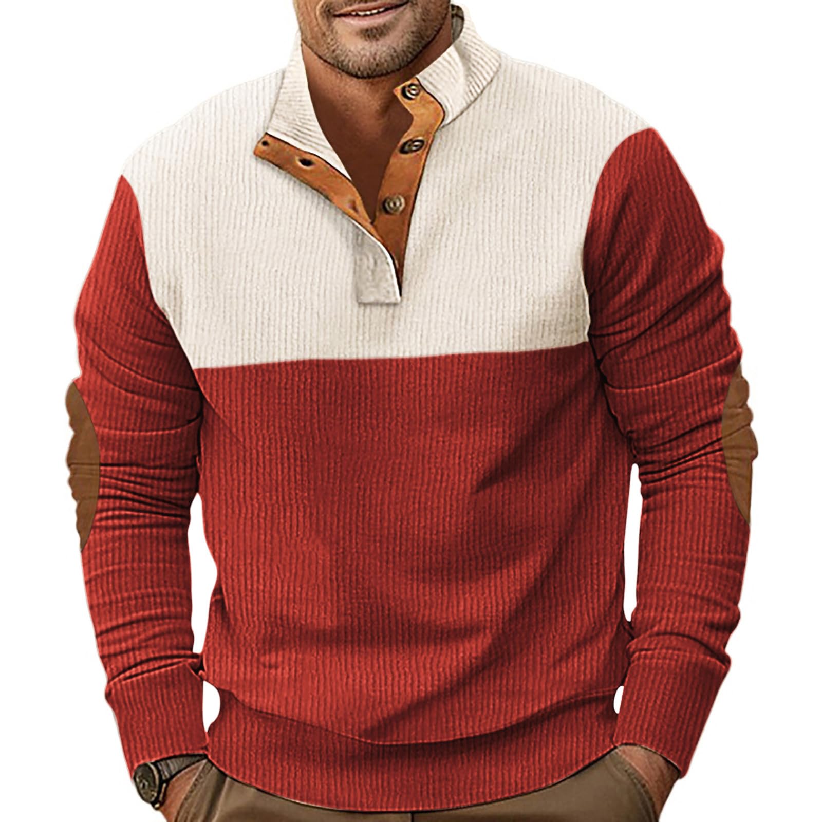 PRIVIMIX Męska bluza bez kaptura Lekki sweter Kołnierz Guzik Żebrowana Aksamitna Bluza Sweet M-3XL