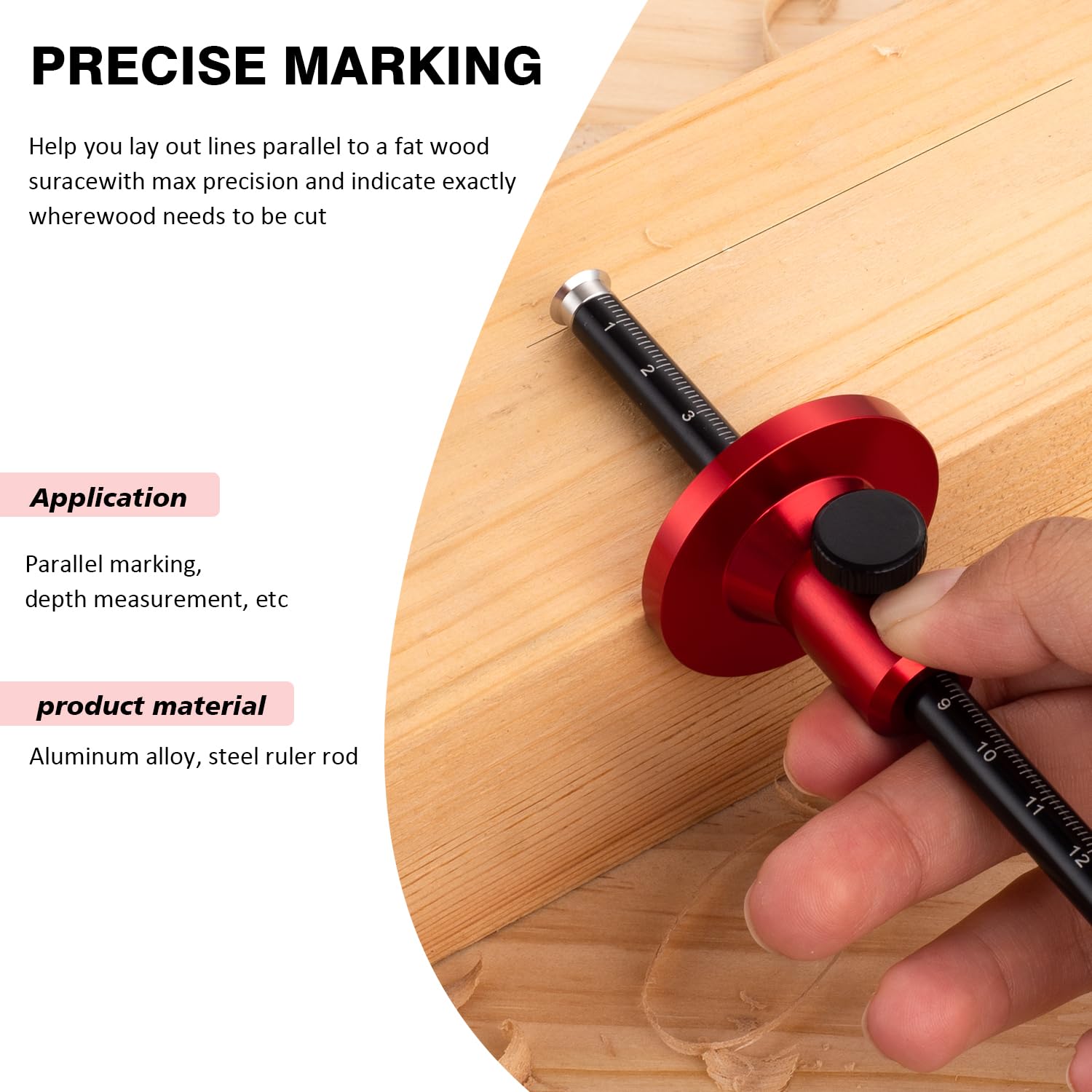 Euro Wheel Marking Gauge for Woodworking,Aluminum Alloy Wood Measuring Tools with Graduated Inch & MM Scale Precision Wood Scribing Marking Tool for Carpentry — Amazon image 4