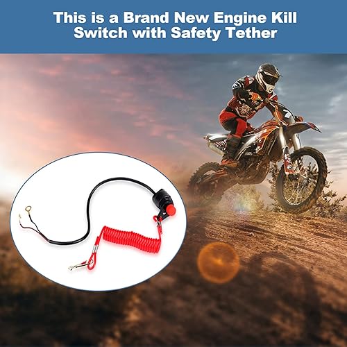 Miniatura 4 de Interruptor de parada del motor, interruptor de emergencia para motocicleta con cordón de amarre flexible para cortacéspedes, fuera de borda ATV