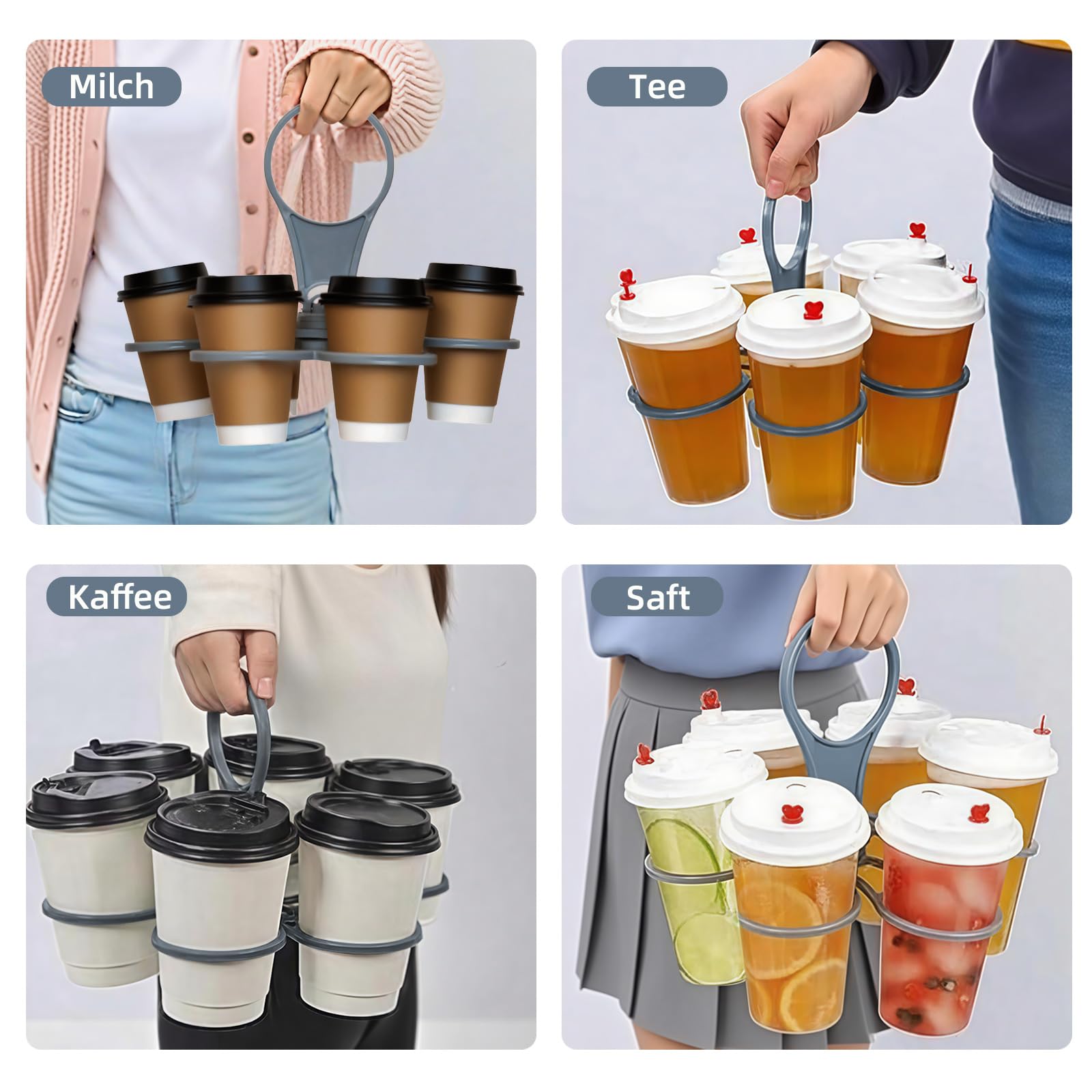 Portavasos plegable para 6 tazas con asa, soporte resistente ideal para festivales, eventos deportivos y conciertos, hogar, ahorra espacio y compacto (gris)