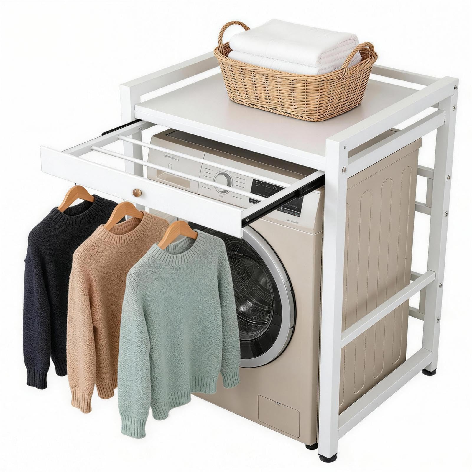Generisch Waschmaschinen Trockner Schrank mit Auszug, 300 kg Tragfähigkeit Trockner Schrank, Regals für Waschmaschine, 75x63x105cm für Badezimmer Balkon Wäscheraum - Weiß