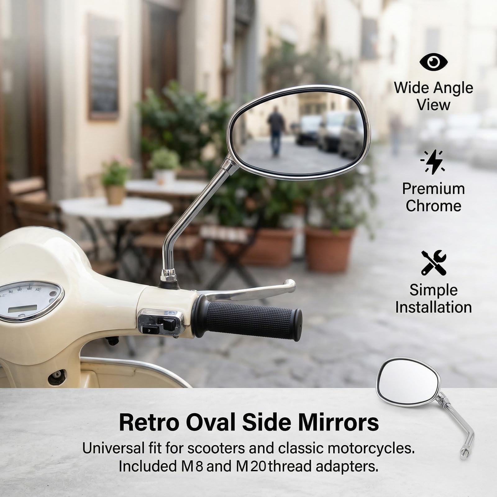 Specchietti Laterali Moto M10 M8, Specchietto Retrovisore Cromato Universale, Compatibile con Yamaha Bobber ATV Street Bike Cafe Racer Sport Cruiser Chopper