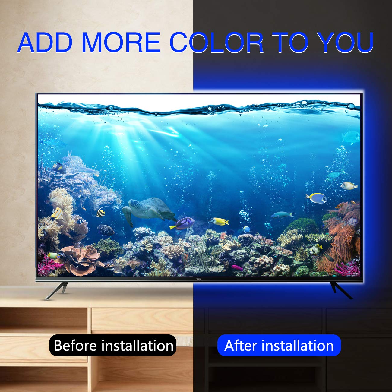 LED TV Hintergrundbeleuchtung,2M USB LED RGB Fernseher Beleuchtung mit Bluetooth APP,TV LED Beleuchtung,LED Strip Musik Lichtband,LED Streifen,für 40-60 Zoll HDTV,PC Bildschirm,Spieltisch,Spiegel usw.