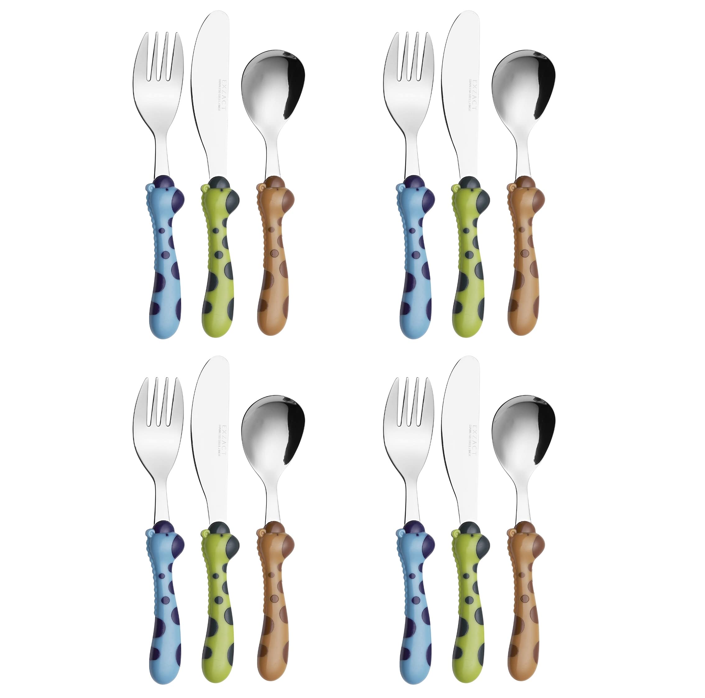 Exzact Giraffe X Children's Cutlery Stainless Steel 12Pcs/ Kids Cutlery/Toddler Flatware - 4 X Forks, 4 X Dinner Knives, 4 X Spoons - Bpa Free - Dishwasher Safe Size 12