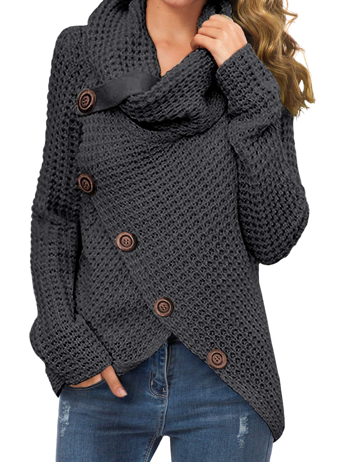 GRECERELLEWomens Turtleneck Sweaters 2024 Fall Chunky Long Sleeve Asymmetric Knit Pullover Sweaters