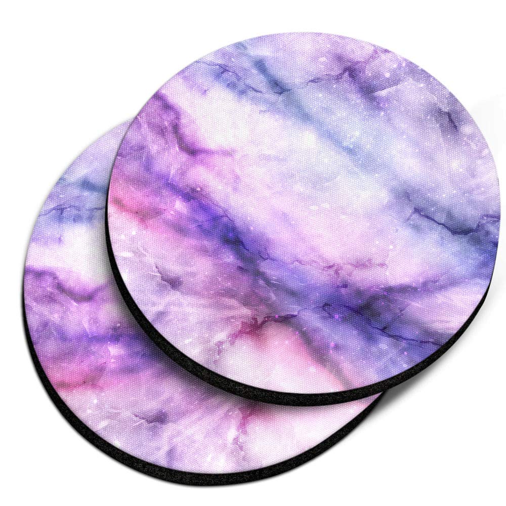 CARIBOU Coasters , Purple Fuchsia Marble Design Absorbent ROUND Fabric Felt Neoprene Car Coasters for Drinks, 2pcs Set
