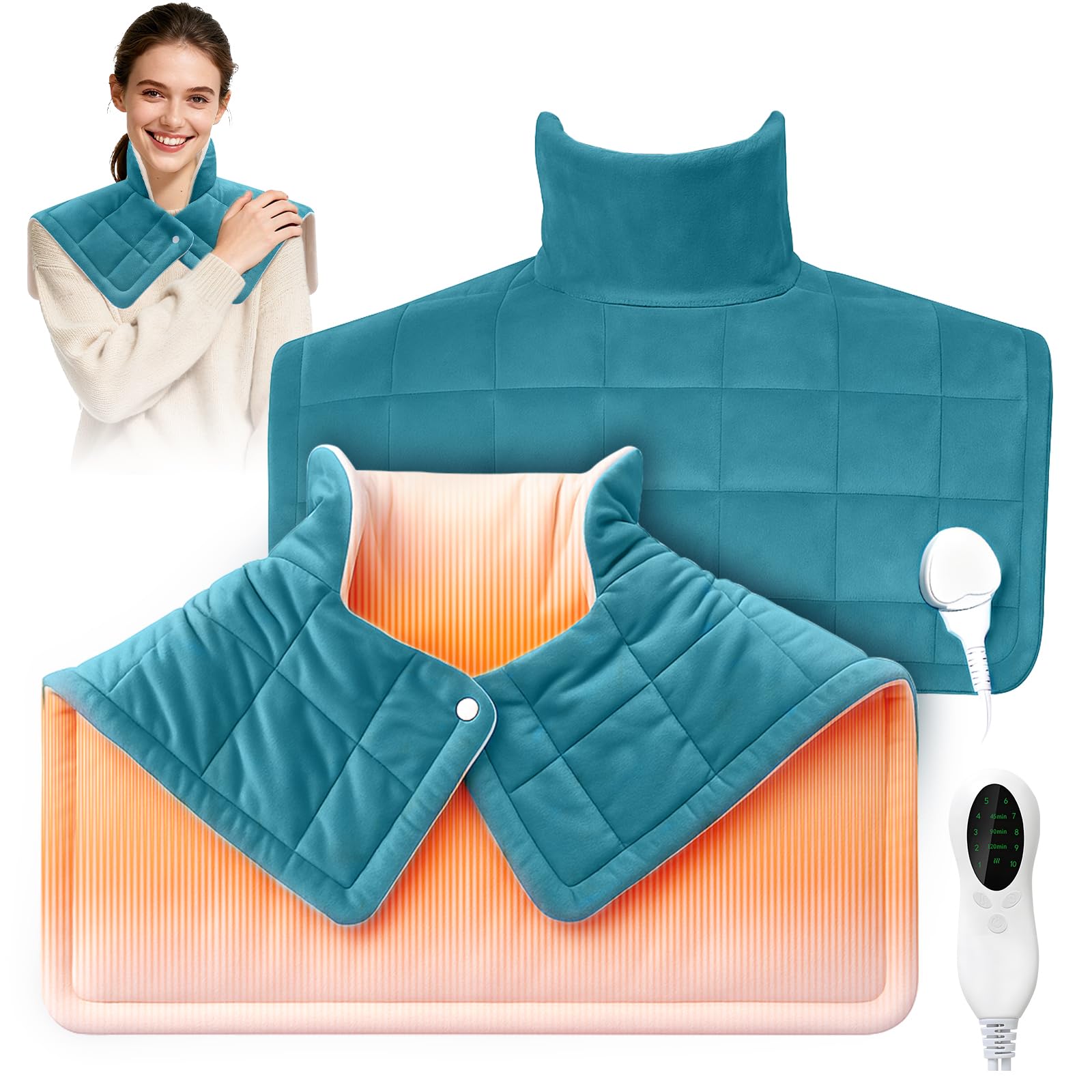 RoserRose 1,2 kg Manta Electrica Cuello y Cervicales, Almohadilla Eléctrica Cervical con 10 Livelli di Calore, 3 Timer, Spegnimento Automatico, Contorno de cuello calefactor ideal per Donne (Azul)