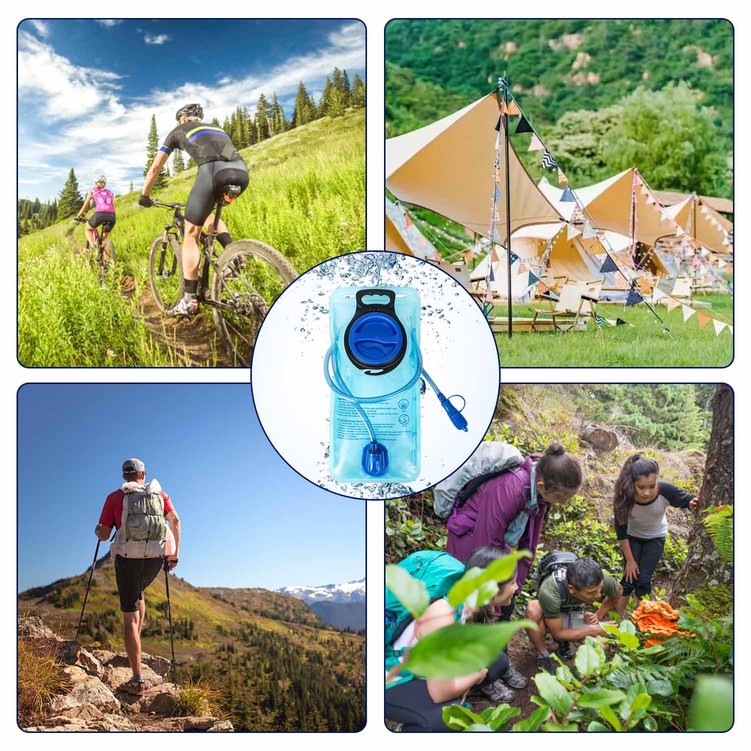 1 sacchetto per l'acqua da 2 litri, portatile, per lo sport, a prova di perdite, sacchetto dell'acqua riutilizzabile, per ciclismo, campeggio, escursioni (blu)