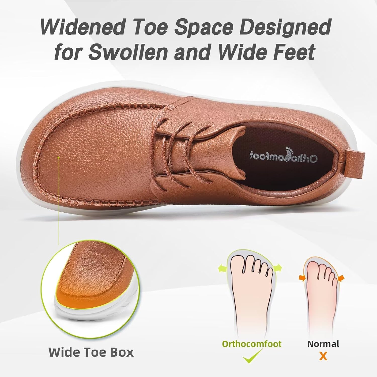 OrthoComfoot Men's Orthopedic Wide Leather Dress Walking Shoes: Diabetic Plantar Fasciitis Arch Support Comfortable Sneakers, Business Work Adjustable Fit Orthotic Casual Heel Foot Pain Relief Oxfords - Image 3