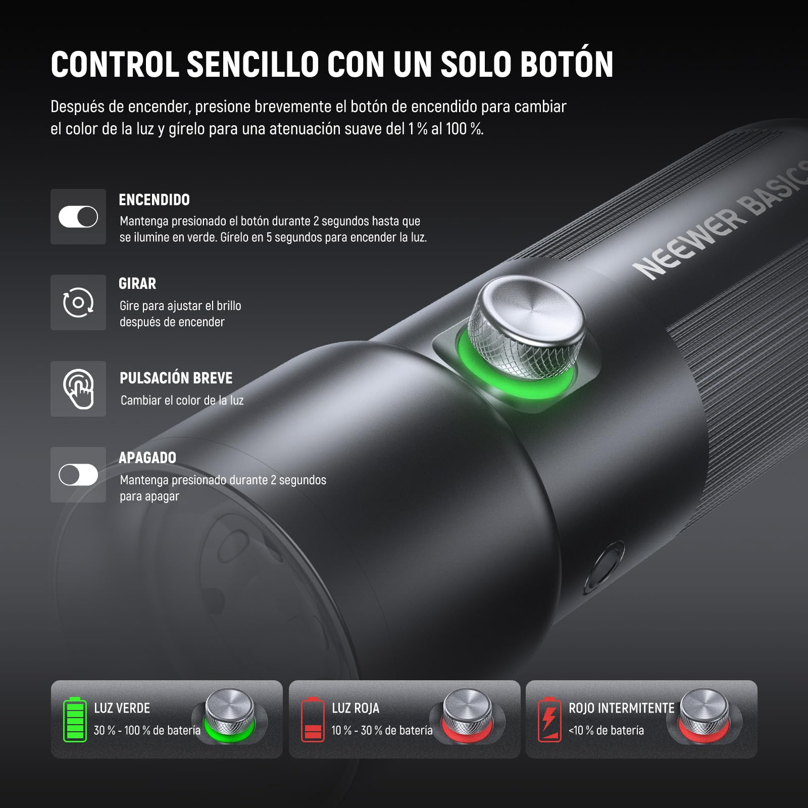 NEEWER Linterna Fotográfica Basics FL10 RGB con Trípode de Escritorio | 20 Filtros Gobo,7500MAh,10W,6300K,CRI95+,Foco LED Portátil Luz Ambiental Atardecer,Iluminación para Estudio Grabación Vídeo