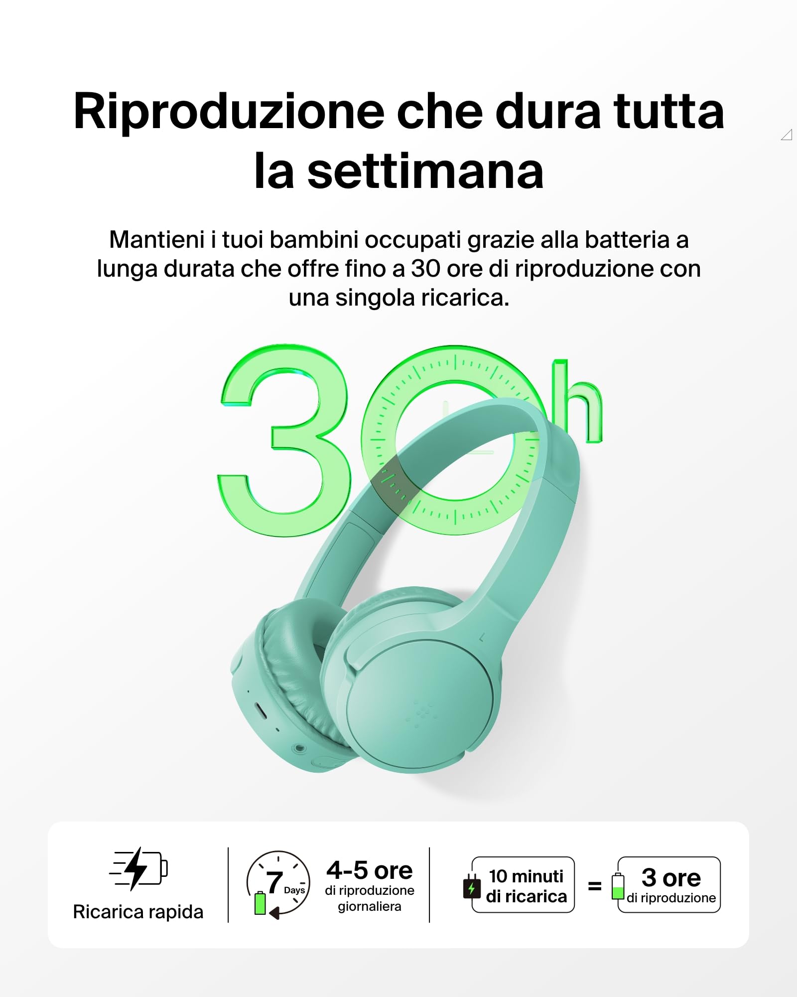 Belkin SoundForm - Mini cuffie wireless per bambini, con microfono integrato, 30 ore di riproduzione e divertenti adesivi, cuffie over-ear per apprendimento online, scuola, viaggi, iPhone, iPad,