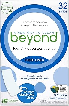 Laundry Detergent Strips [32 strips] - Fresh Linen - Eco-friendly, Hypoallergenic. Travel friendly. Dissolvable Strips.