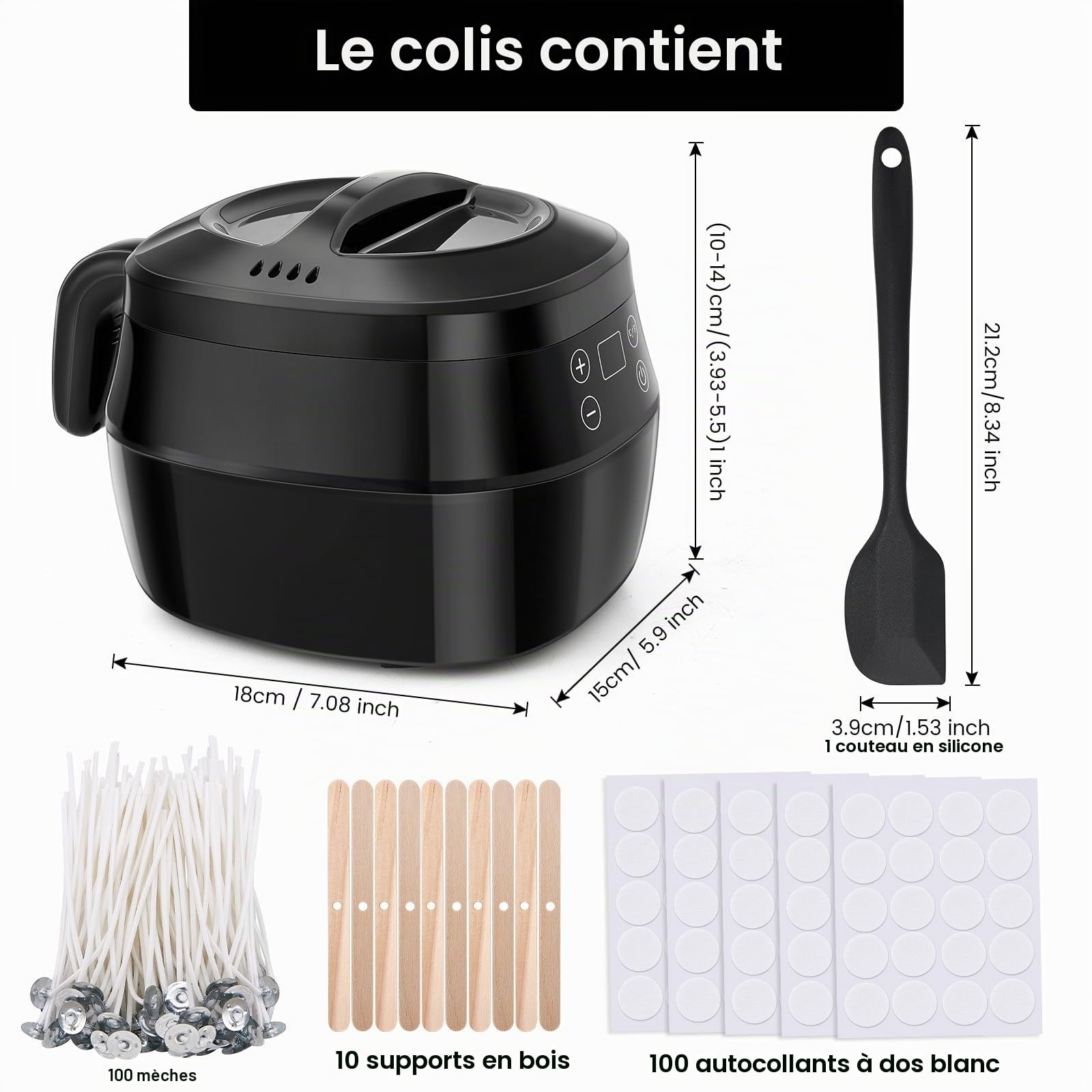 Fondeur De Cire électrique 1L Pour Fabrication De Bougies, Fondoir à Cire Avec Affichage LED Et Température Réglable, Kit Complet Avec Bec Verseur, Mèches, Autocollants Et Cuillère à Mélanger