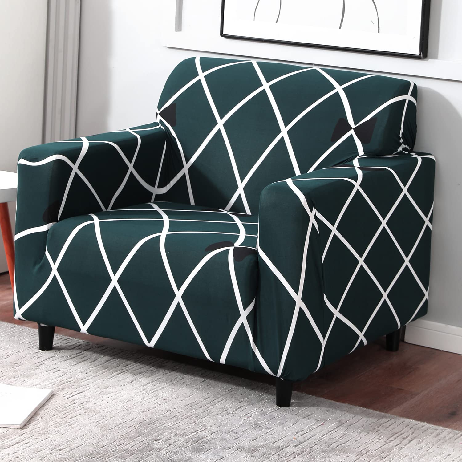 HOKIPO Sofa Cover 1 Seater Fully Covered, Teal Diamond