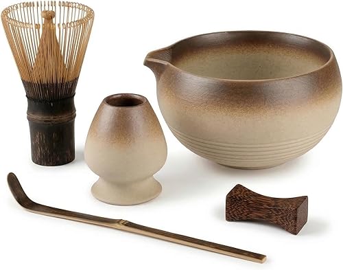 Juego de batidor de matcha, kit de 5 piezas con cuenco de cerámica matcha, batidor de bambú, cuchara, juego completo de té Matcha perfecto para
