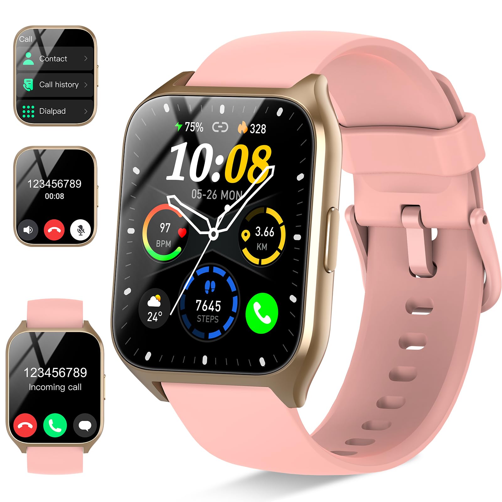 DUSONLAP Smartwatch Uomo Donna, 1.85" HD Orologio Smartwatch con funzione chiamata, 113+ Sportive Smart Watch con Sonno/Cardiofrequenzimetro/Contapassi, Impermeabil IP68 Fitness Tracker, Rosa