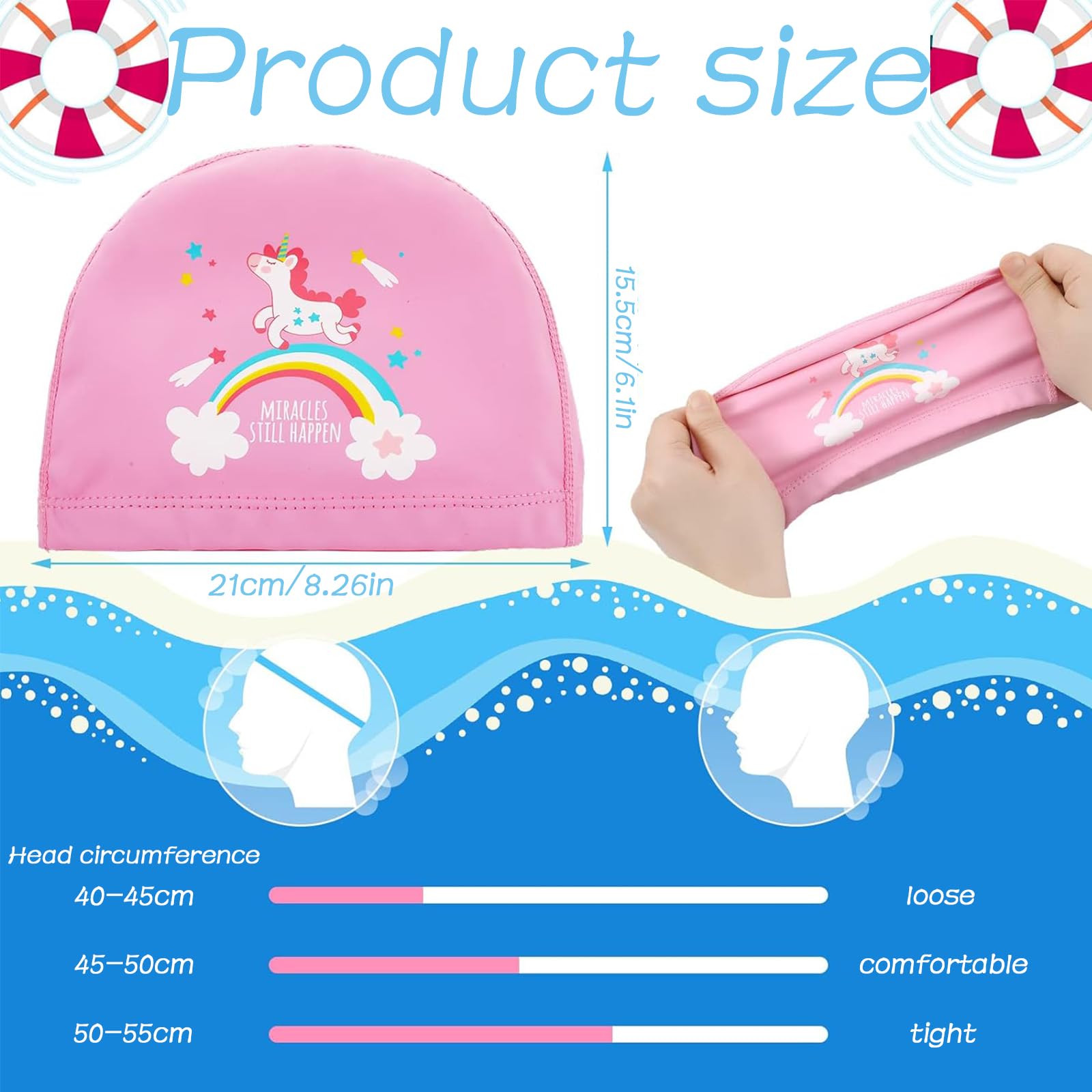 SURALIN Gorro de natación para niños, 2 Unidades, Gorro de Piscina para bebés, Gorro de natación Impermeable para Cabello Largo, Gorro de Piscina para niñas