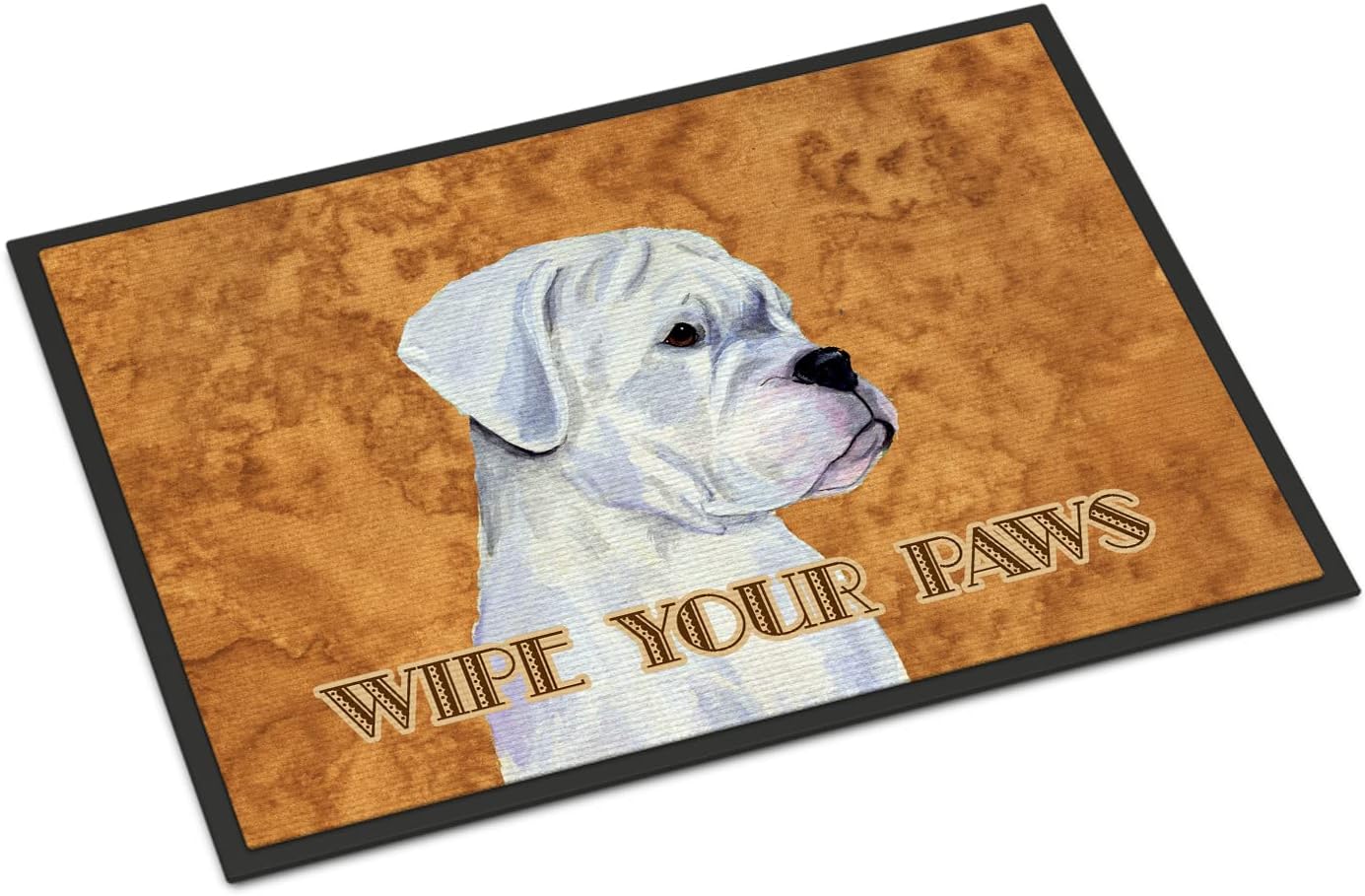 Caroline's Treasures SS4887JMAT White Boxer Wipe Your Paws Doormat 24x36 Front Door Mat Indoor Outdoor Rugs for Entryway, Non Slip Washable Low Pile, 24H X 36W
