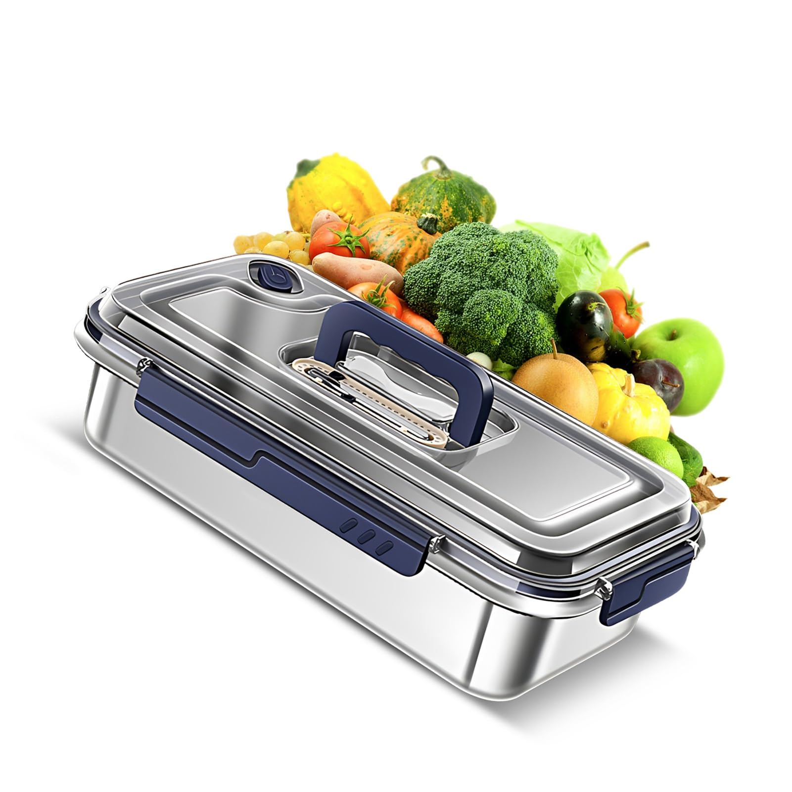 Kavolet Recipiente hermético de acero inoxidable de 5,6 l con tapa, hermético, a prueba de fugas, caja de almacenamiento de alimentos con indicador de fecha, anillo de sellado, mango oculto, apto para