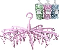 Vista 11 de Estante de Secado Plegable con 24 Clips para Secar Calcetines, Lencería, Ropa de Bebé, Toallas, Estante Giratoria para Secar Calcetines