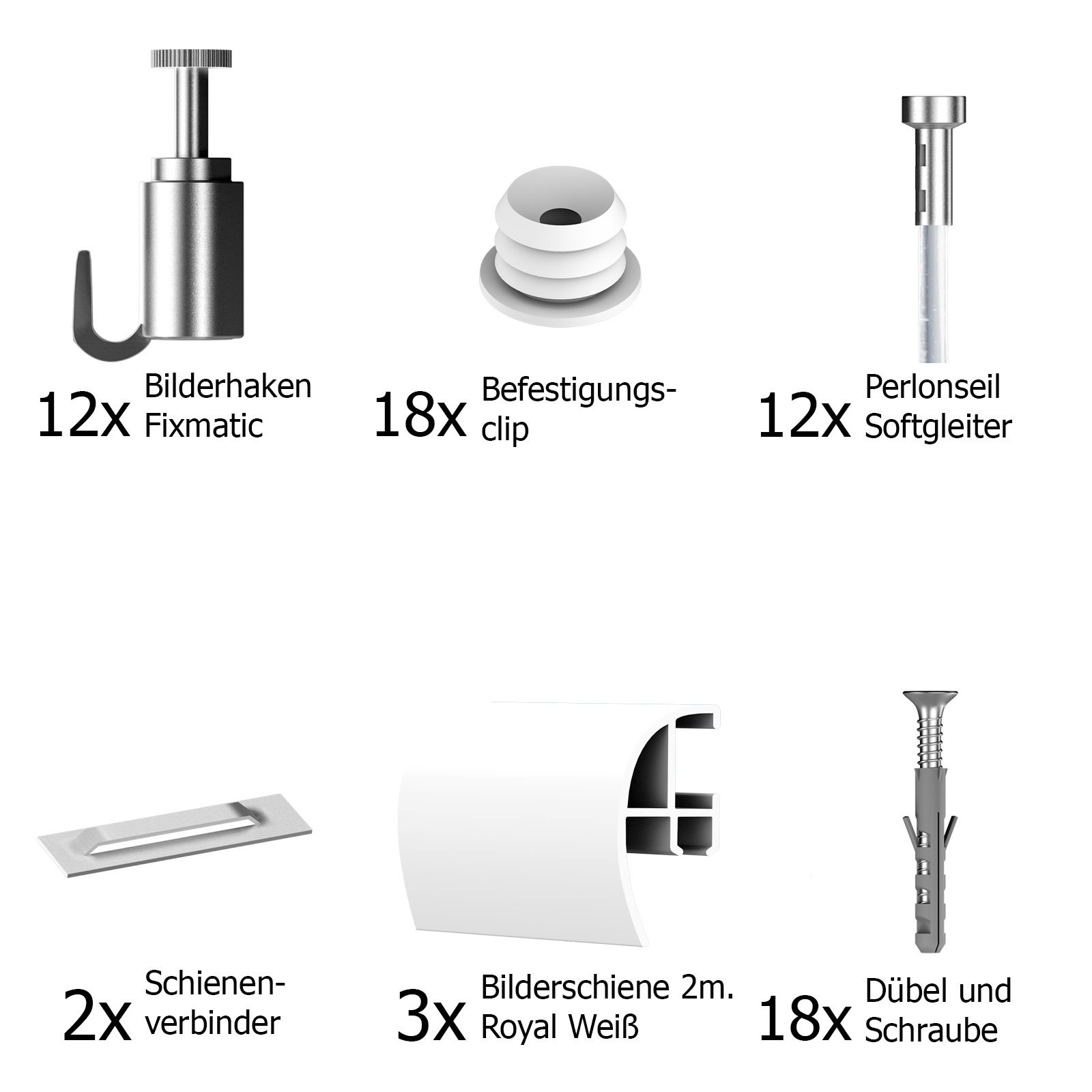 Bilderschiene Galerieschiene Bilderleiste Royal Komplett-Set 6m, weiß