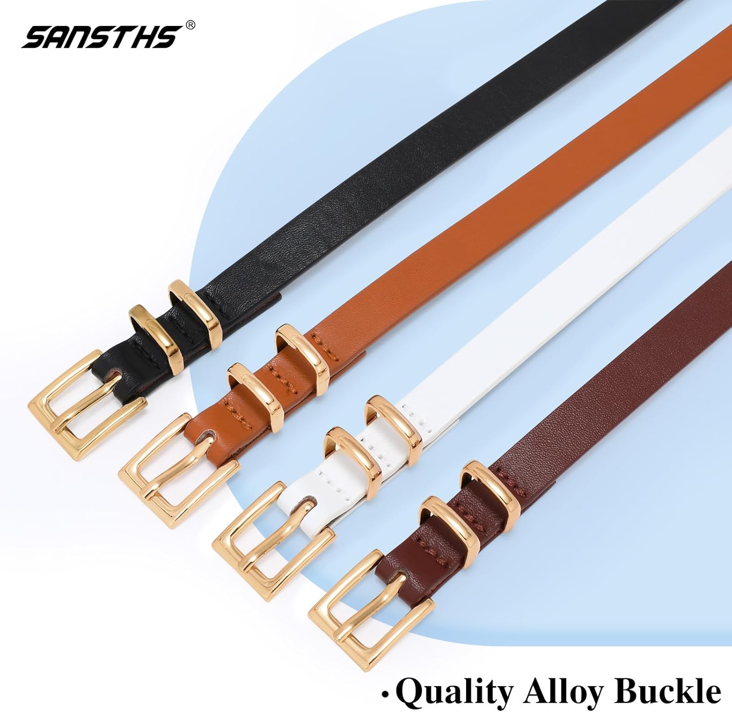 SANSTHS 4 Pack Women Thin Belts for Jeans Dresses Coats Skinny Women Belt with Gold Alloy Buckle - Image 3