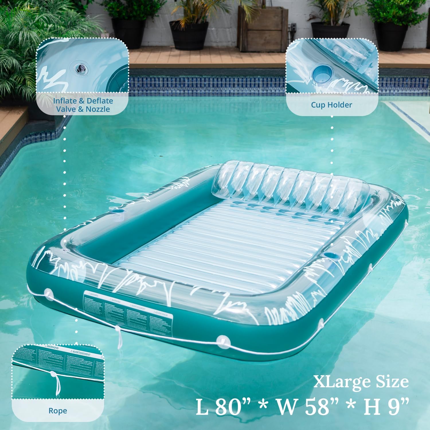 2025 Upgrade 73"*46" Inflatable Tanning Pool Lounger Float for Adults - Blow up Pool & Lake floaties Sunbathing Tub with Pillow and Drink Holders for Backyard Beach Summer Water Party