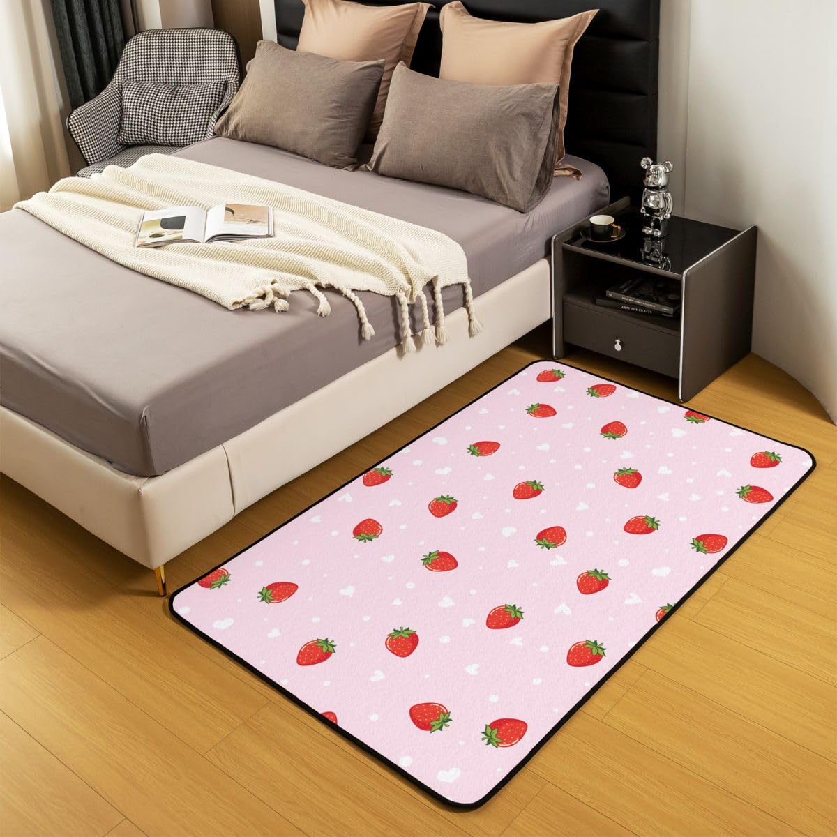 Manfei Tappeto a forma di fragola, graziosi cuori e pois, tappeto per interni e ingresso per bambini, ragazzi e ragazze, decorazione per la stanza di bambini, ragazzi e ragazze, tappeto assorbente