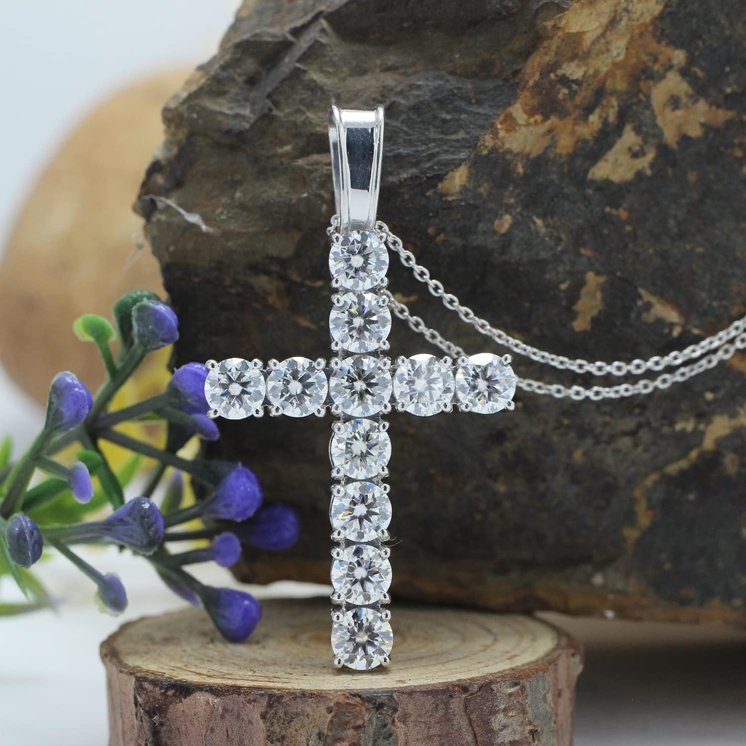 SAVEARTH DIAMONDS 1/3 Round Cut Lab Created Moissanite Diamond Cross Tennis Pendant Necklace 14k Gold Over Sterling Silver Jewelry For Women With 18" Chain (VVS1 Clarity 0.33 Cttw) - Image 2