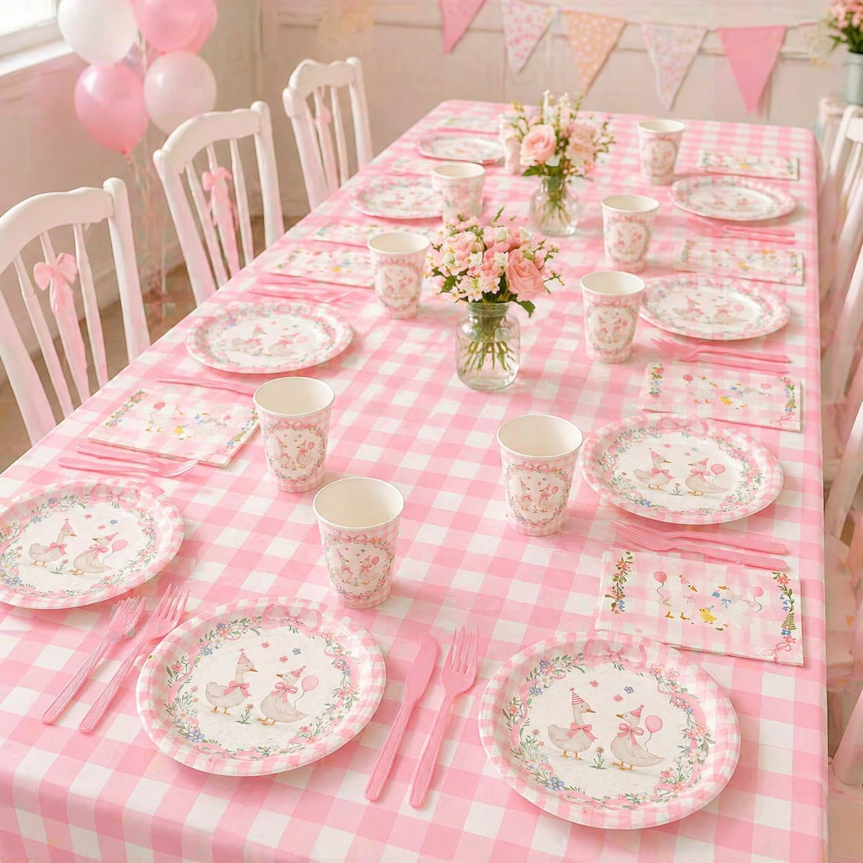 IMISHM One Silly Goose Birthday Decor For Girl Silly Goose Birthday Decorations Include Plates Cups Napkins Forks Spoons Knives and Tablecloth for 1st Party Decoration