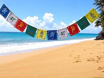 Mini Buddha of Compassion Om Mani Prayer Flags From Nepal Set of 10 Flags