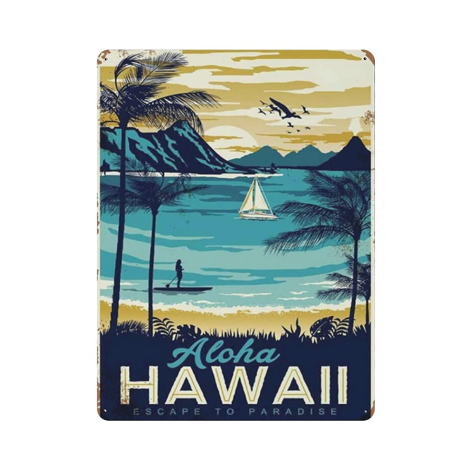 Metal Tin Sign Aloha Hawaii Bar Vintage Tin Poster Metal Sign Wall Decoration Country Kitchen Home Garage Decor 16"x12"