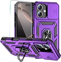 Vista 5 de Funda para teléfono SunStory para iPhone 11 con protector de pantalla HD y cubierta deslizante para la cámara y soporte giratorio con anillo