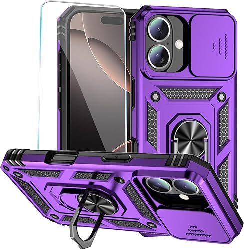 Miniatura 5 de Funda para teléfono SunStory para iPhone 11 con protector de pantalla HD y cubierta deslizante para la cámara y soporte giratorio con anillo