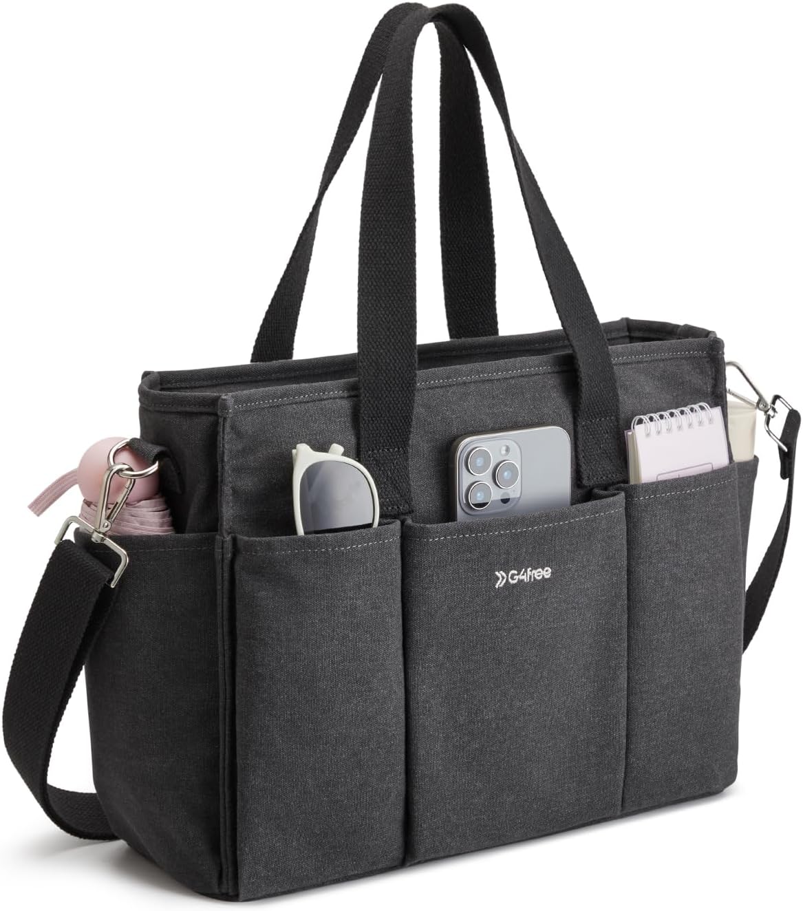 G4Free Canvas Tote Bag with Pockets, Medium Size Crossbody Work Tote Bag for Women Zipper Closure