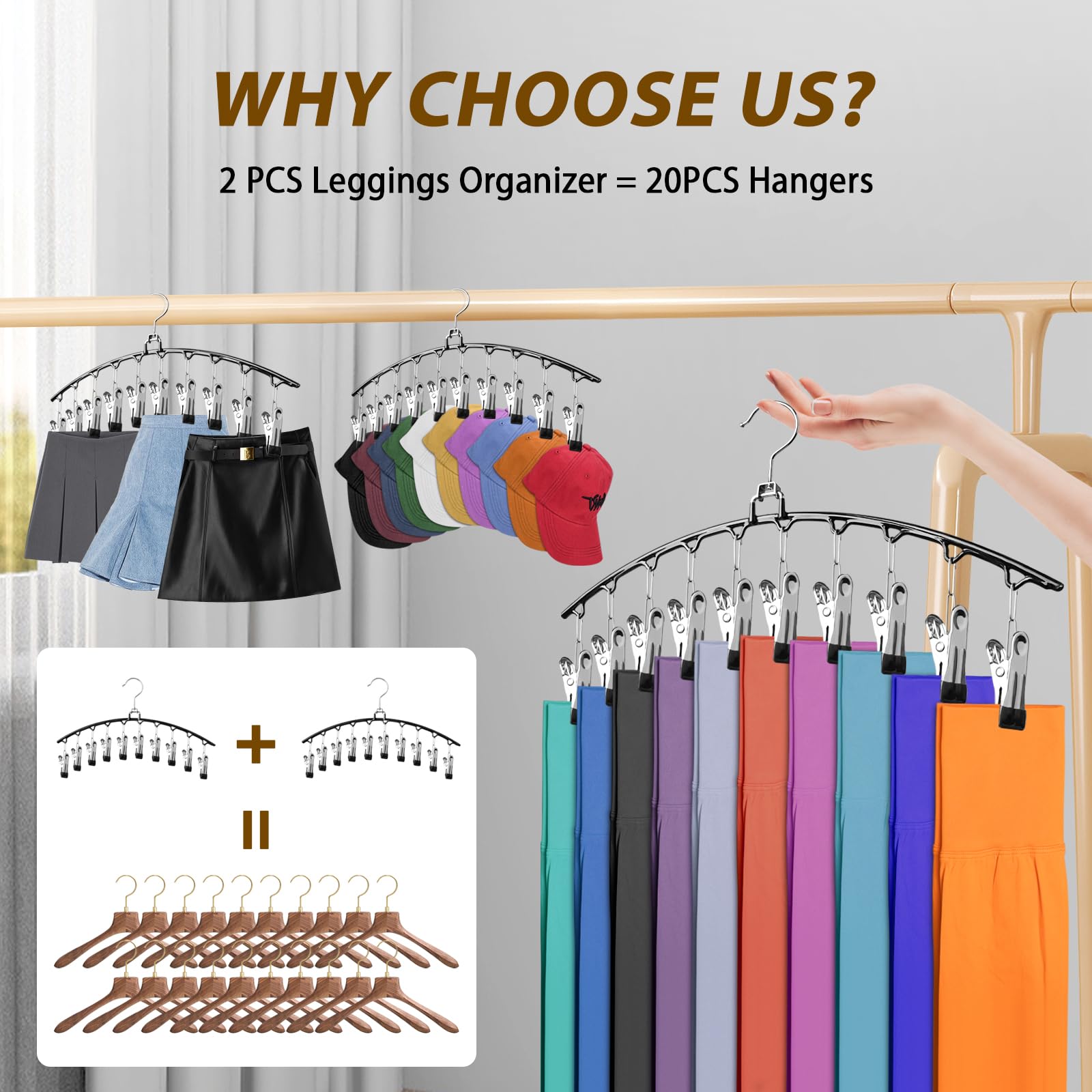 Organizer Appendino Per Armadio Con 20 Clip, Per Leggings, Sciarpe, Pantaloni E Calze, Risparmia Spazio, Antivento